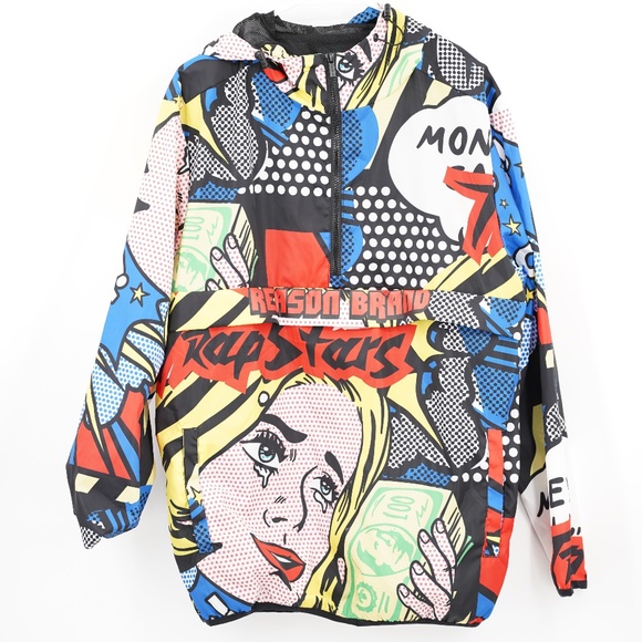 Reason Brand Unisex Pullover windbreak Jacket Comic Strip Large - Picture 1 of 5
